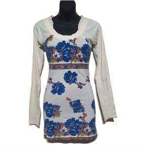 Free People Cream and Blue Floral Tunic